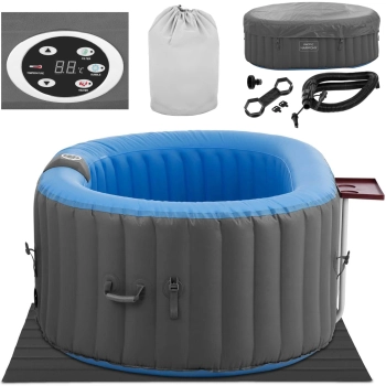 Jacuzzi ogrodowe dmuchane 100 dysz masujących 2 osobowe 550 l niebiesko - szare