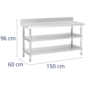 Stół blat roboczy stalowy nierdzewny przyścienny z rantem 2 półki 150x60cm