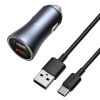 Szybka ładowarka samochodowa 2x USB 40W QC SCP FCP AFC + kabel USB-C szary