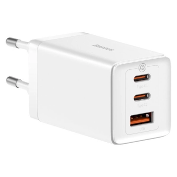 Szybka ładowarka sieciowa GaN 2x USB-C USB 65W + kabel USB-C biała