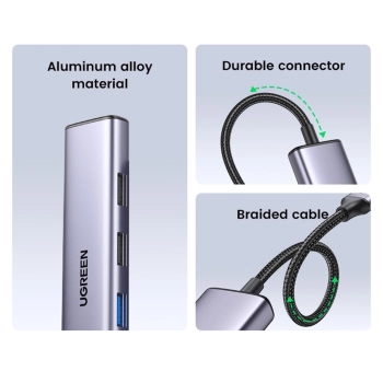 Wielofunkcyjny HUB adapter USB-A HDMI USB-C szary