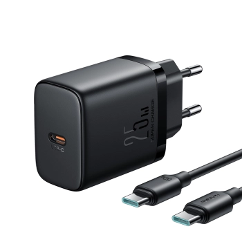 Szybka mała ładowarka sieciowa USB-C 25W + kabel USB-C 1m czarna