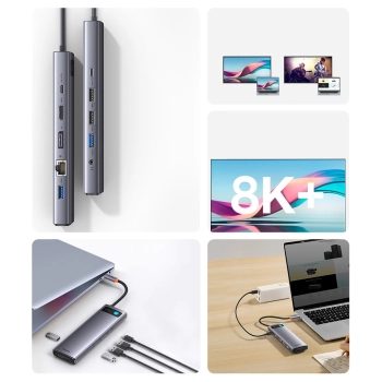 Wielofunkcyjny HUB 12w1 USB-C HDMI DP USB-C minijack 3.5mm RJ45 SD