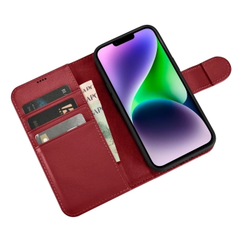 2w1 etui skórzany pokrowiec z klapką iPhone 14 Anti-RFID Wallet Case czerwony