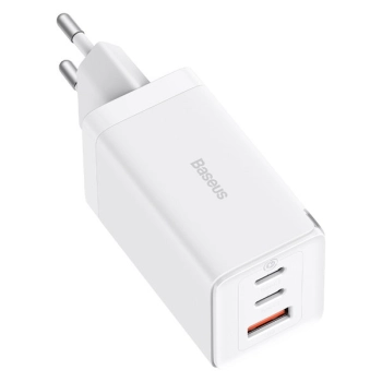 Szybka ładowarka sieciowa GaN 2x USB-C USB 65W + kabel USB-C biała