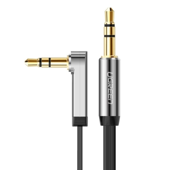 Kabel przewód płaski kątowy audio AUX 3.5mm minijack 0.5m czarny