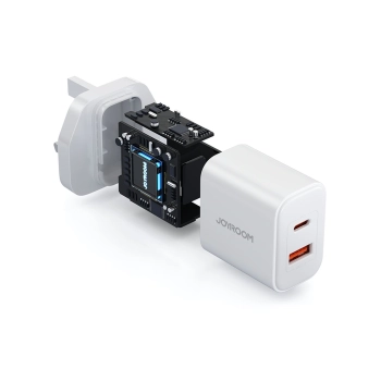 Ładowarka sieciowa wtyczka angielska UK FlashSeries USB-A USB-C 20W biała