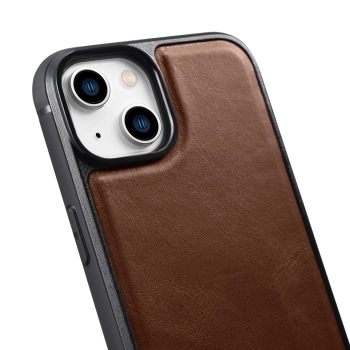 Etui pokryte naturalną skórą do iPhone 14 Leather Oil Wax ciemny brąz