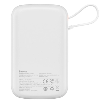 Qpow powerbank 10000mAh wbudowany kabel USB Typu C 22.5W Quick Charge biały