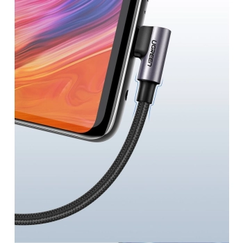 Przewód kabel kątowy boczna wtyczka USB - USB-C 1m 3A szary