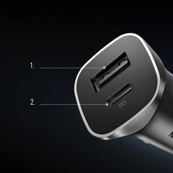 Ładowarka samochodowa USB-C USB 24W Power Delivery Quick Charge szary