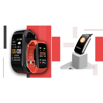 Smartband Giewont Fit&GO Duo GW200-1 - Black + Pasek Alert Red