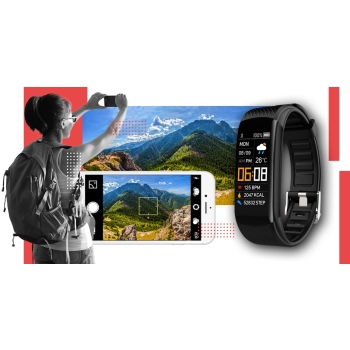 Smartband Giewont Fit&GO Duo GW200-1 - Black + Pasek Alert Red