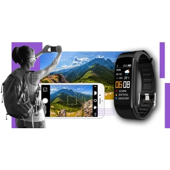 Smartband Giewont Fit&GO Duo GW200-3 - Black + Pasek Flora Violet