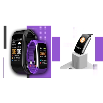 Smartband Giewont Fit&GO Duo GW200-3 - Black + Pasek Flora Violet