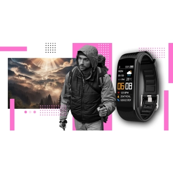 Smartband Giewont Fit&GO Duo GW200-4 - Black + Pasek Think Pink