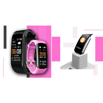 Smartband Giewont Fit&GO Duo GW200-4 - Black + Pasek Think Pink