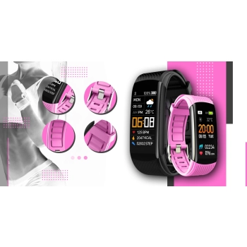 Smartband Giewont Fit&GO Duo GW200-4 - Black + Pasek Think Pink