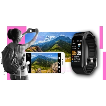 Smartband Giewont Fit&GO Duo GW200-4 - Black + Pasek Think Pink