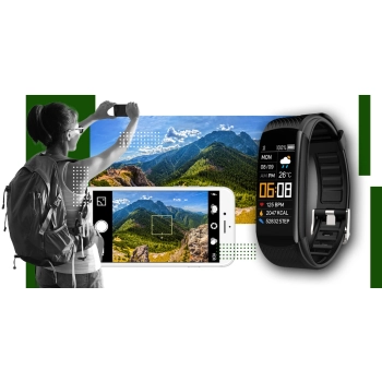 Smartband Giewont Fit&GO Duo GW200-5 - Black + Pasek Go Green