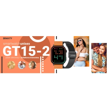 Smartwatch Gravity GT15-2 Pomarańczowy Pasek Silikonowy + Czarna Bransoleta