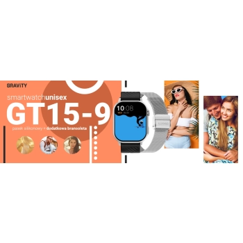 Smartwatch Gravity GT15-9 Czarny Pasek Silikonowy + Srebrna Bransoleta