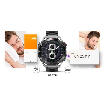 Smartwatch Veltori VT100-1 + Czarny Pasek Silikonowy + Czarny Eko Skóra