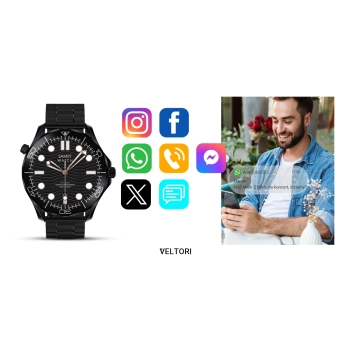 Smartwatch Veltori VT150-1 Czarny Pasek Silikonowy + Czarna Bransoleta