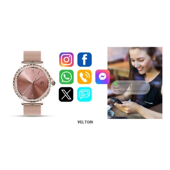 Smartwatch Damski Veltori VT320-1 Złota Bransoleta + Różowy Pasek Silikonowy